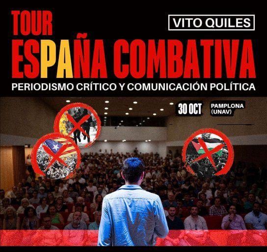 Adi Iruñea; adi Nafarroa; adi Euskal Herria…..

Urriak 30 Vito Quiles faxista eta bere jarraitzaileen probokazio ekitaldia….. Opus Deiren unibertsitatean alfonbra gorria jarriko ote diote? #EzDiraPasako 

FAXISMOA BORROKATU!!!
Borroka antifaxista!!!