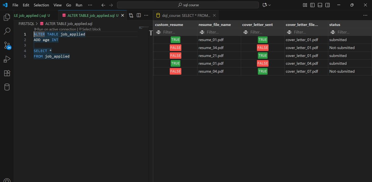 Joystickduke's tweet image. Day 5 🙂: Queried my first data with SELECT * FROM users;. Seeing my data pop up feels SO good! Next: filtering results. #SQL #LearnSQL