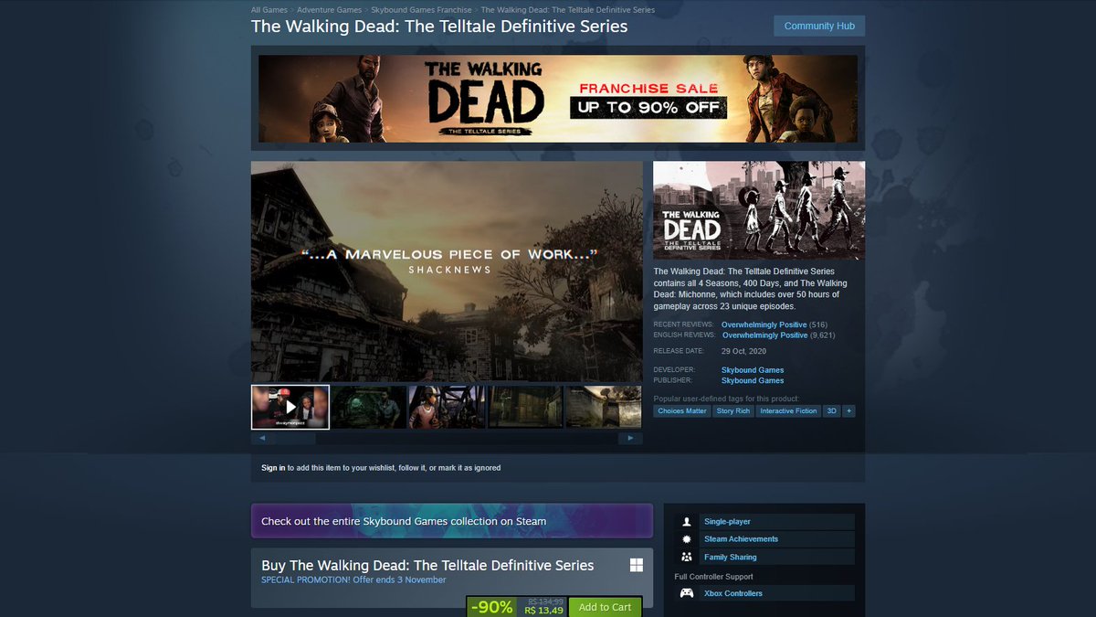 Passando aqui para lembrar que a edição definitiva do TWDG está em uma promoção INCRÍVEL!!!!!

Compre todos os jogos + DLCs+ conteúdos extras por apenas 13,49 reais!!!! APROVEITEM QUE É SÓ ATÉ DIA 3 DE NOVEMBRO

TÁ VALENDO A PENA DEMAIS!!! 🥹🧢