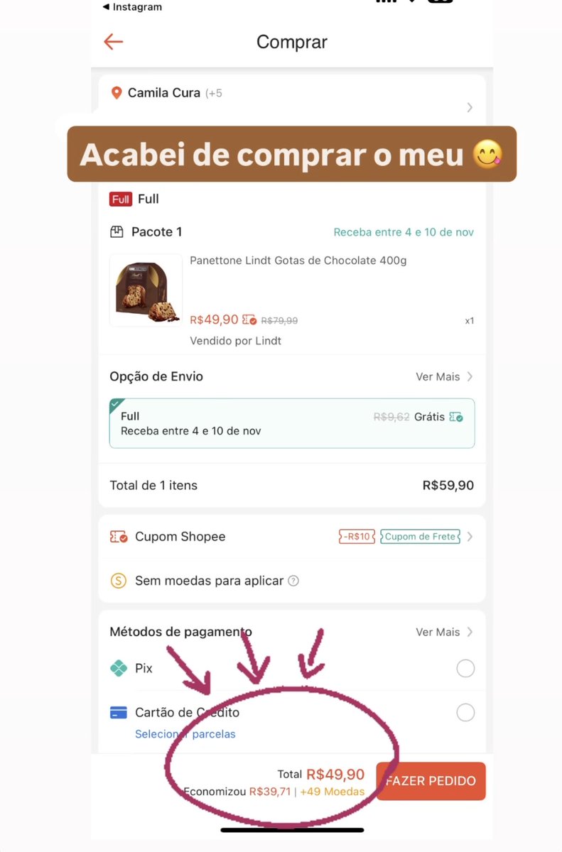 PANETTONE LINDT por R$ 49,99! 🚨 Olha o BUG! LOJA OFICIAL! Link: s.shopee.com.br/9KZlia2o9p já garanti o meu!