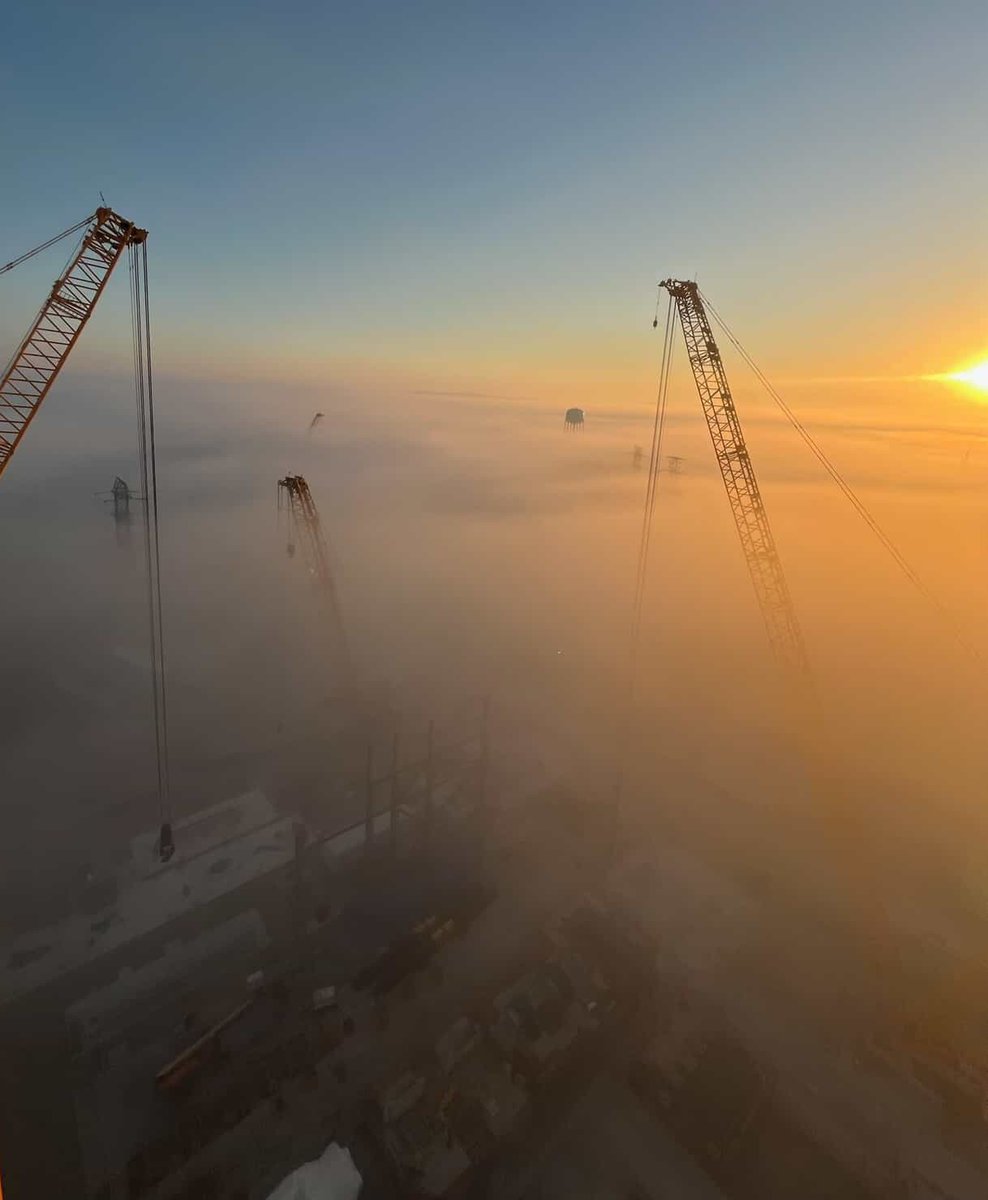 A foggy start to the day at the Mill Creek Combined Cycle Project with TIC - The Industrial Company, a subsidiary of Kiewit. 

📸 Captured from a tower crane overlooking the site.