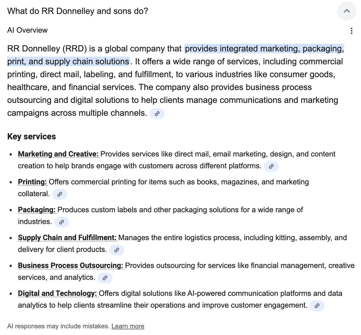 Come on Gemini, speak plainly.

R.R. Donnelley &amp; Sons Company makes physical junk mail.