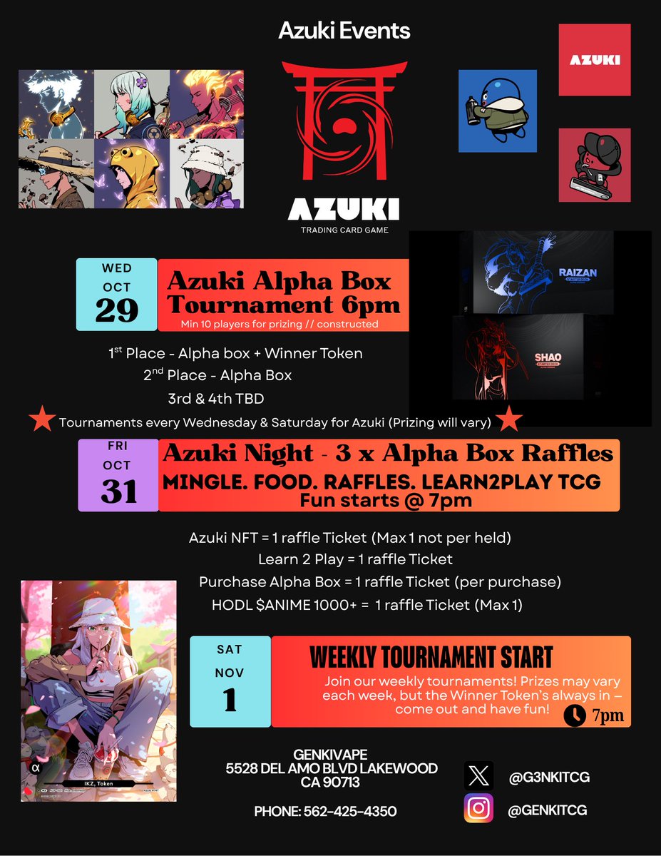 AzukiTCG's tweet image. Also Wednesday tournament at Genki in Lakewood!