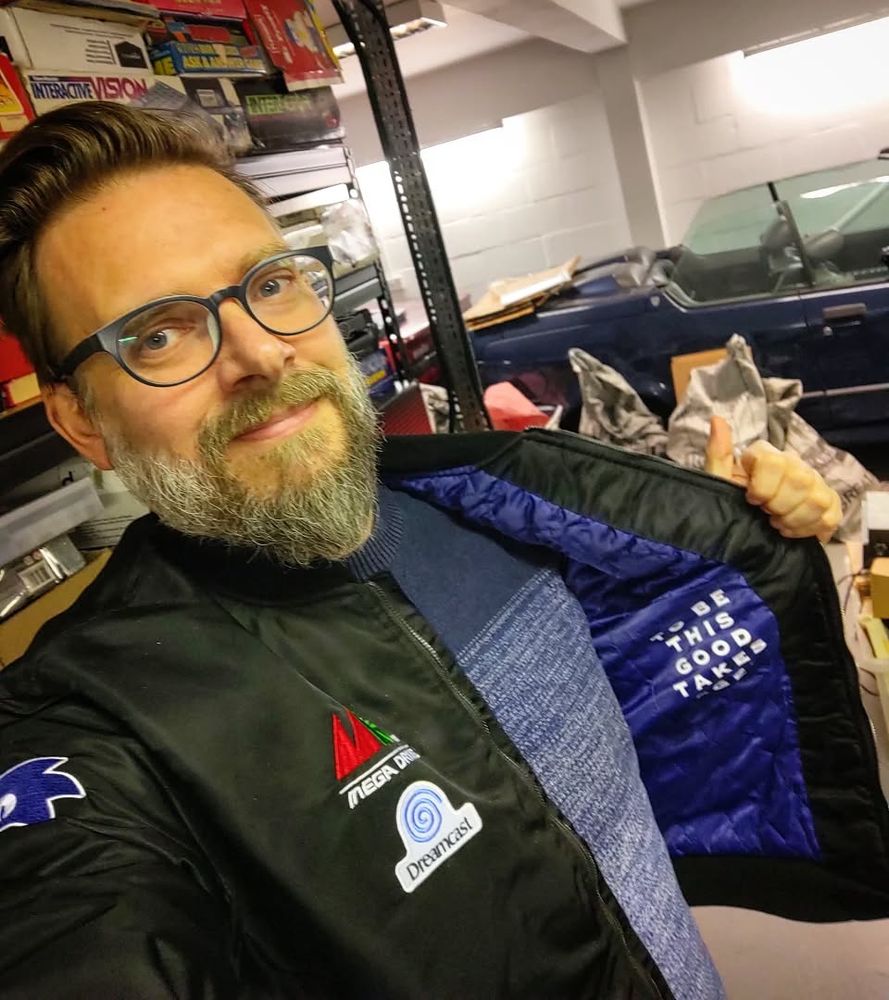 nostalnerd's tweet image. To be this good takes a Sega 60th anniversary jacket. No idea how I got it 🤭🤫