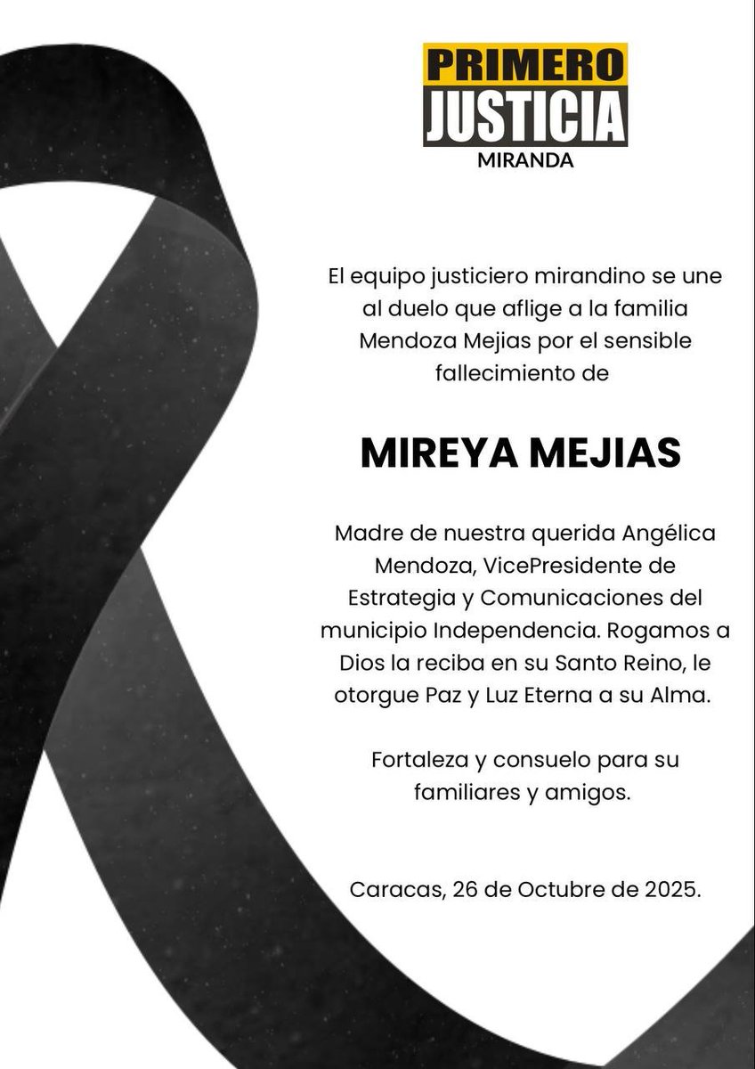 El equipo mirandino se une al duelo que aflige a la familia Mendoza Mejias por el sensible fallecimiento de la Sra Mireya Mejias.
