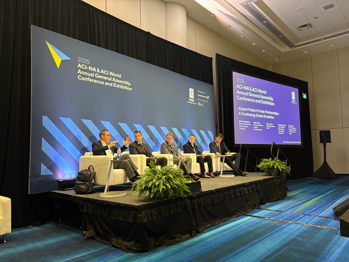ACI_LAC's tweet photo. ✈️ We were honored to moderate this key discussion on the evolution of airport public–private partnerships and to present our joint publication, Airport Development Concessions Agreements, at #WAGA2025.
#ACIWorld #ACILAC #PPP #AirportDevelopment https://t.co/KWSjnFeDde