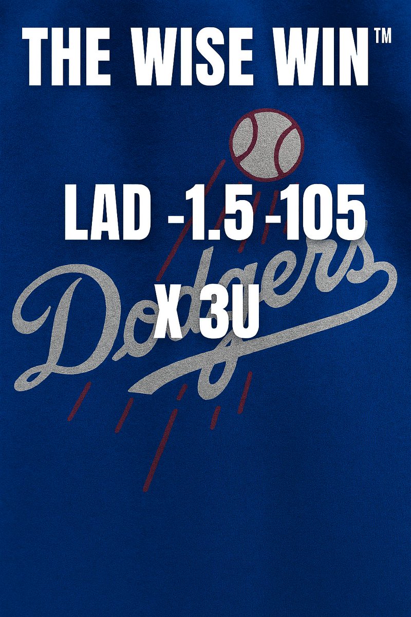THEWISEWINtm's tweet image. THE WISE WIN™ LAD -1.5 -105 X 3U 

#Dodgers #MLBBetting #RunLine #TheWiseWin #LAD #BetSmart #UnitPlay #BlueCrew #BaseballBets #mlbpicks #mlbpredictions #worldseries #bluejays #losangeles #toronto