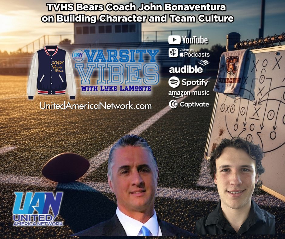 OfficialRCDP's tweet image. Temecula Valley High School Head Coach John Bonaventura joins this week’s episode of Varsity Vibes with Luke LaMonte to discuss leadership, accountability, and character in high school football. 
Listen now: unitedamericanetwork.com