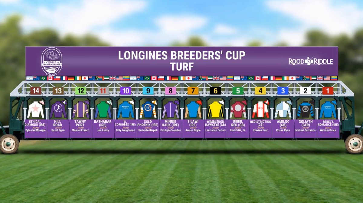BreedersCup's tweet image. OFFICIAL: Post Positions for the $5 Million @Longines #BreedersCup Turf at @delmarracing. #BC25 @roodandriddle

ℹ️: thebc.ltd/3JsHFeF