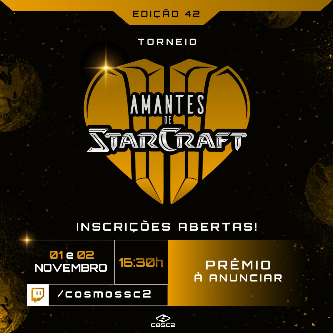 CosmosSc2's tweet image. 🛑 ESSE FDS!

🏆 AMANTES DE STARCRAFT 2 - 42ª Edição

💰 À Definir
⏰ Sábado e Domingo - 16:30

👑 Valendo pontos para o ranking CBSC2, 2ª temporada!
📌 cecesports.com/cbsc2/tourname… - Se inscreva!
(Apenas brasileiros ou moradores do Brasil)