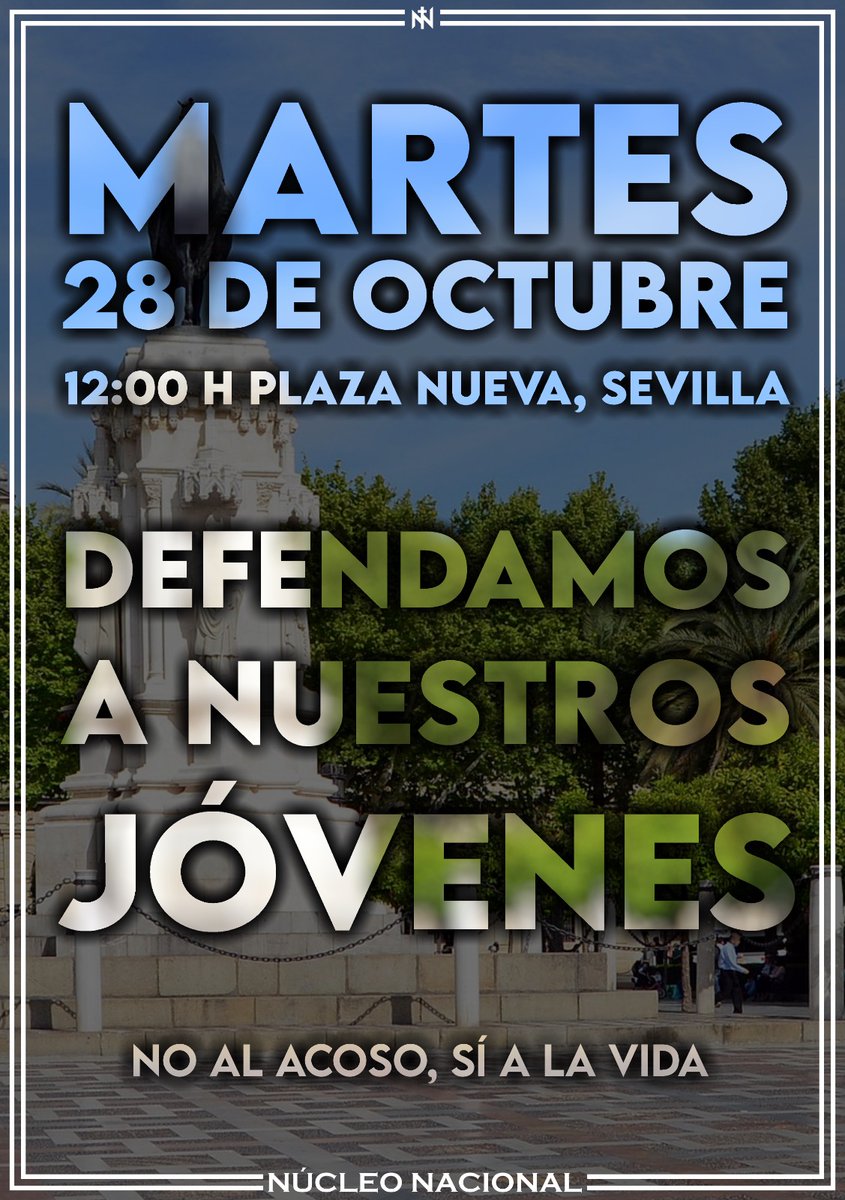 Nadie merece sentirse solo ni tener miedo de ir a clase. Mirar hacia otro lado te hace parte del problema; tender la mano puede cambiar toda una vida.

Desde Núcleo Nacional apoyamos esta concentración.

"No al acoso, sí a la vida".

🕛12:00 h
📍Plaza Nueva, Sevilla.