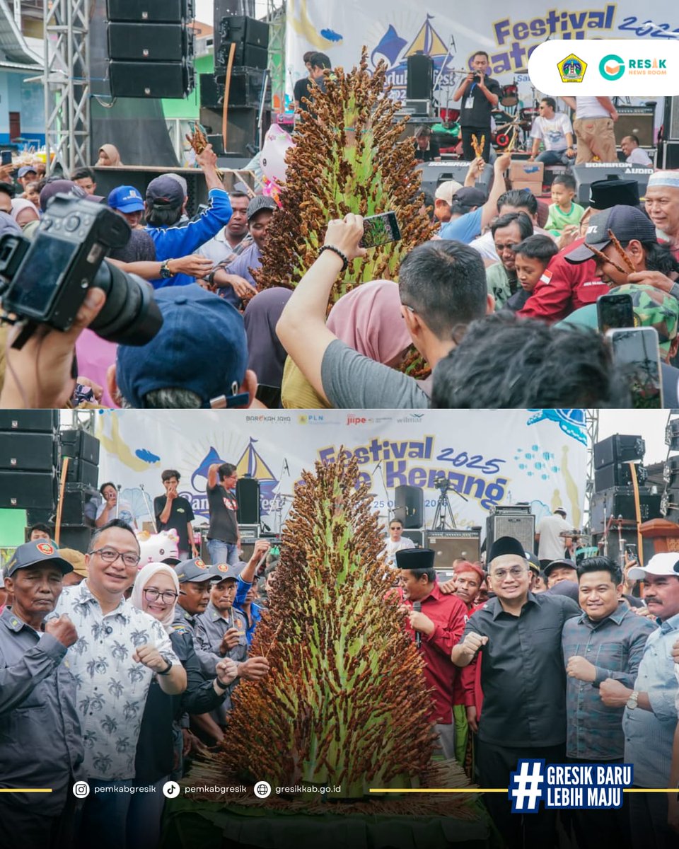 fmsuaragresik's tweet image. Upaya Dukung Ketahanan Pangan, Bangkitkan Ekonomi Warga Pesisir Wabup Asluchul Alif Resmikan KDMP Desa Randuboto dan Buka Festival Sate Kerang
Sebanyak 2.025 tusuk sate kerang disusun membentuk tumpeng setinggi 1,5 meter lalu dibagikan gratis kepada masyarakat. #PemkabGresik