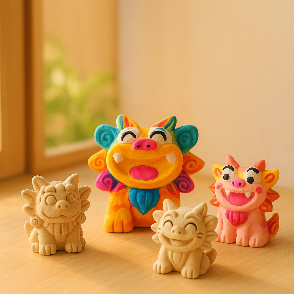 「芸術の秋」、沖縄にもゆるりと
やってきました🍂🎨

夏の陽射しも落ち着いてきて、
日中も過ごしやすくなった本日――
“ものづくり”を楽しむのにも
ぴったりな季節です☺️

「まいまいシーサー」では、
過ごしやすい屋内で、
お子さんも大人も夢中になれる
“シーサーづくり体験”を開催中🦁✨