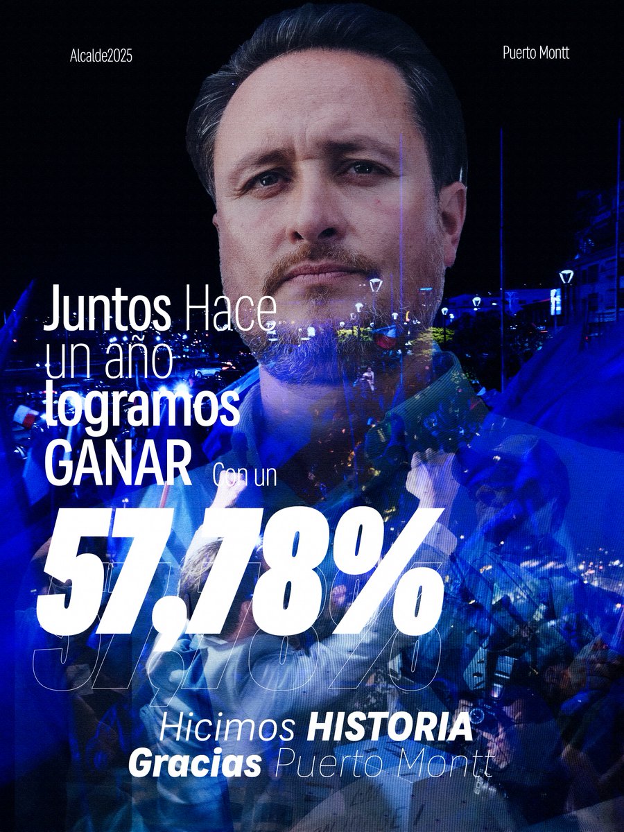 Han pasado 365 días desde aquella noche en que la ciudadanía nos dio un 57,78% de los votos para decir fuerte y claro que quería un cambio seguro para #PuertoMontt. Muchas gracias a todas las vecinas y vecinos que confiaron en nuestra propuesta para recuperar una ciudad