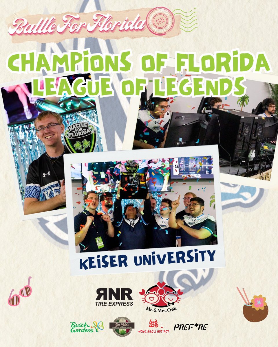 🔥 A NEW CHAMPION OF FLORIDA HAS BEEN CROWNED 🏆   

The <a href="/USF_Esports/">USF Esports</a> Battle for Florida LAN in Tampa concluded over the weekend, and 4 teams in VALORANT, Rocket League, Smash, and League of Legends earned themselves the title of the Panhandle's finest.  

Congratulations to