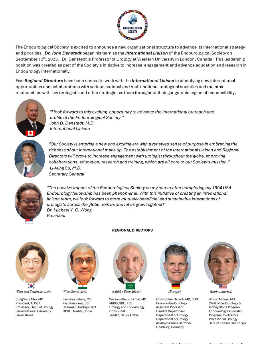 Honored to serve as Regional Director for East &amp; Southeast Asia of the Endourological Society.
With gratitude, I’ll continue fostering collaboration &amp; innovation across Asia and the world. 
#Endourology #Collaboration #SNUH #AUSET #AUSTEG #Asia