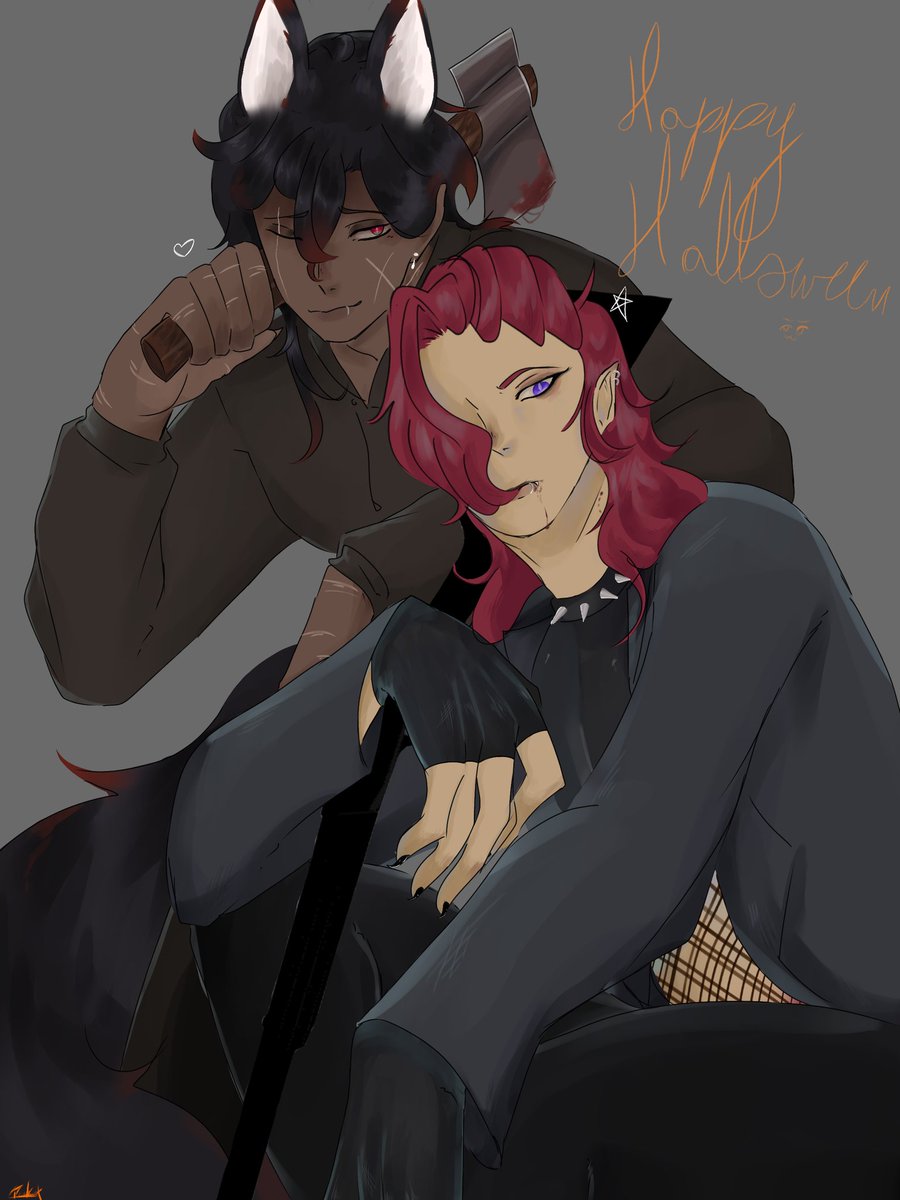 Tenko_Lotus's tweet photo. Lil something for spooky monthhhhh 

Lev with a redesign, and Jesiah (Friend's oc, credits to Ace of Hearts)
Werewolf and vamp :3

#Halloween2025 #ocart #visualnovel #spookymonth #Vampire #Werewolf https://t.co/o9hLulwHVa