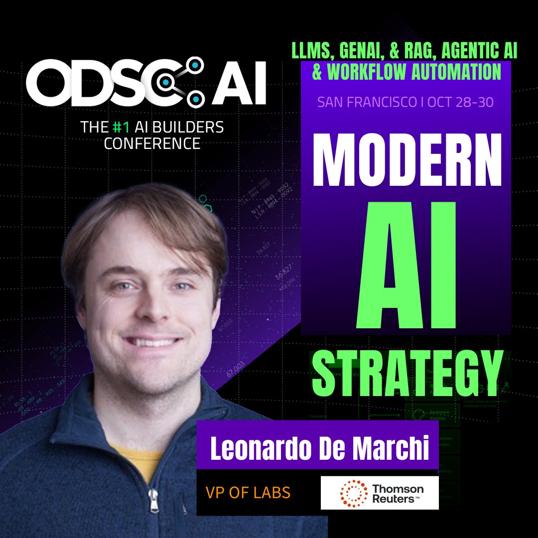_odsc's tweet image. At ODSC AI West 2025, Leonardo De Marchi, VP of Labs at Thomson Reuters, will break down what it really means to build a modern AI strategy – one that’s both innovative and responsible.

🔗 Register → hubs.li/Q03QhK1z0

#ODSCAI #AI #AILeadership #AIEthics #AIInnovation