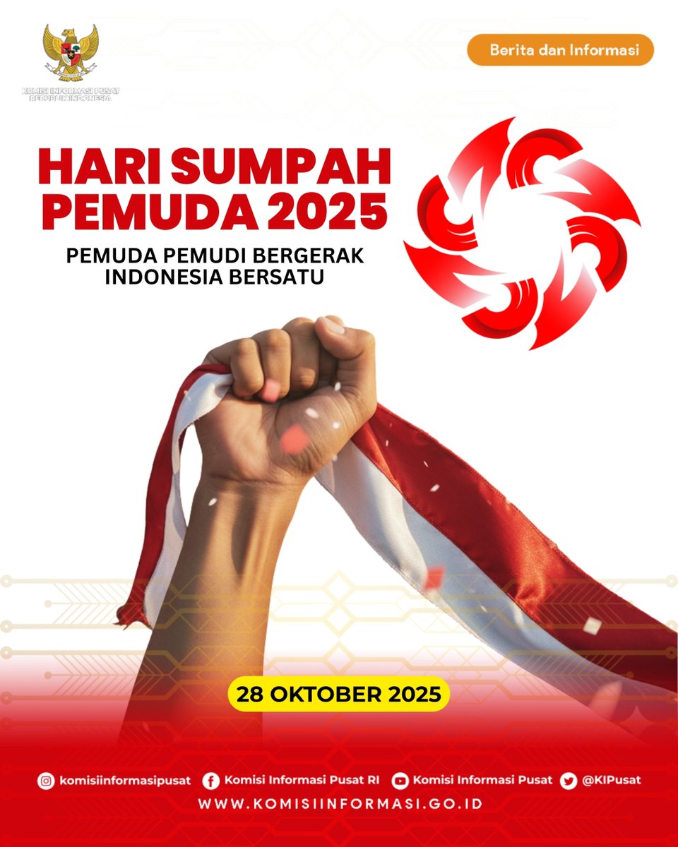 KIPusat's tweet image. Selamat Hari Sumpah Pemuda!

Satu nusa, satu bangsa, satu bahasa : Indonesia!
Pemuda berintegritas, Indonesia makin hebat!

#SumpahPemuda2025
#KIPusat
#Pemuda
#Transparan
