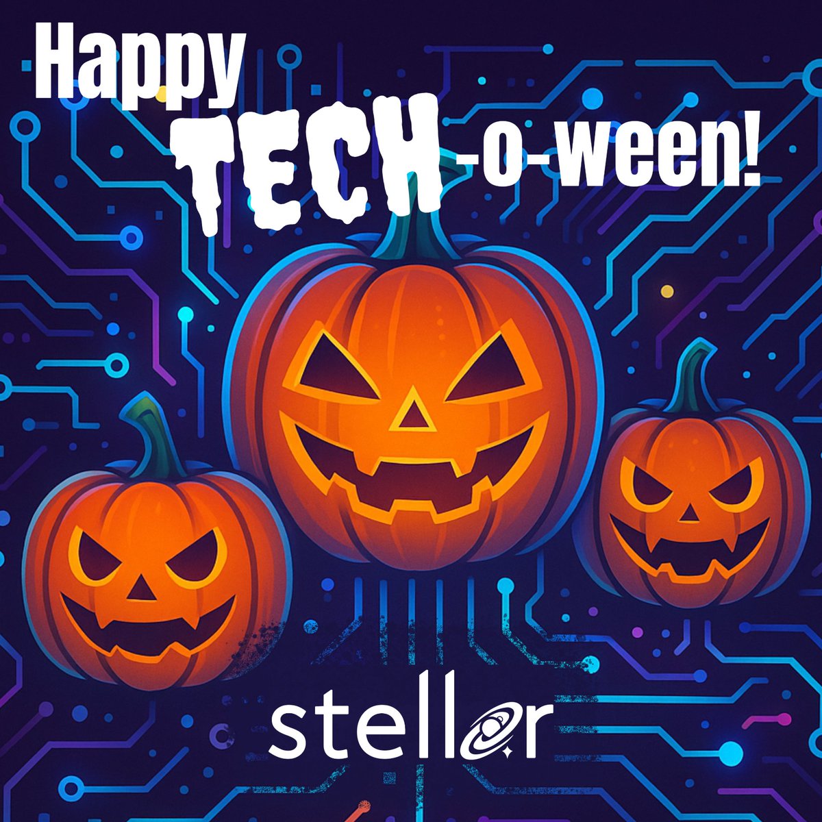 StellarTechInc's tweet image. 🎃👻 The pumpkins are glowing, the circuits are humming… even the bots are getting spooky! 💻⚡

Wishing everyone a spooktacular #Techoween filled with treats, not bugs. 👾🕸️

#GlitchOrTreat #HalloweenVibes #NerdyAndSpooky