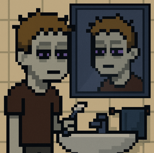 SLOTHco1n's tweet photo. 3 am face off with the mirror… both lost  #SLOTH #Memecoin #Solana #LazyLife https://t.co/y9MRK7rmnx