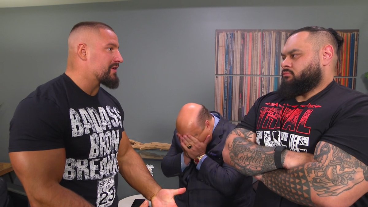 LuigiWrestling's tweet photo. Bron Breakker deja claro que tendrían que haber estado en la Battle Royal para luchar en SNME por el World Heavyweight Championship. Pero Paul Heyman le deja claro que es un milagro que no les hayan suspendido.
Cuidado que Bron aparece el sábado. #WWERW https://t.co/Lv3p20c8CX