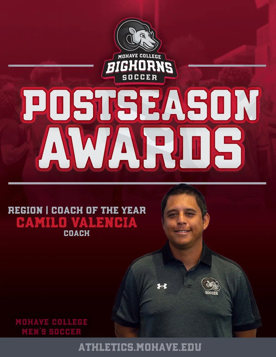 MohaveMsoccer's tweet photo. Camilo Valencia
Region I Coach of the Year!
#GoBighorns #MohaveCollege https://t.co/dnSFLVEQsN