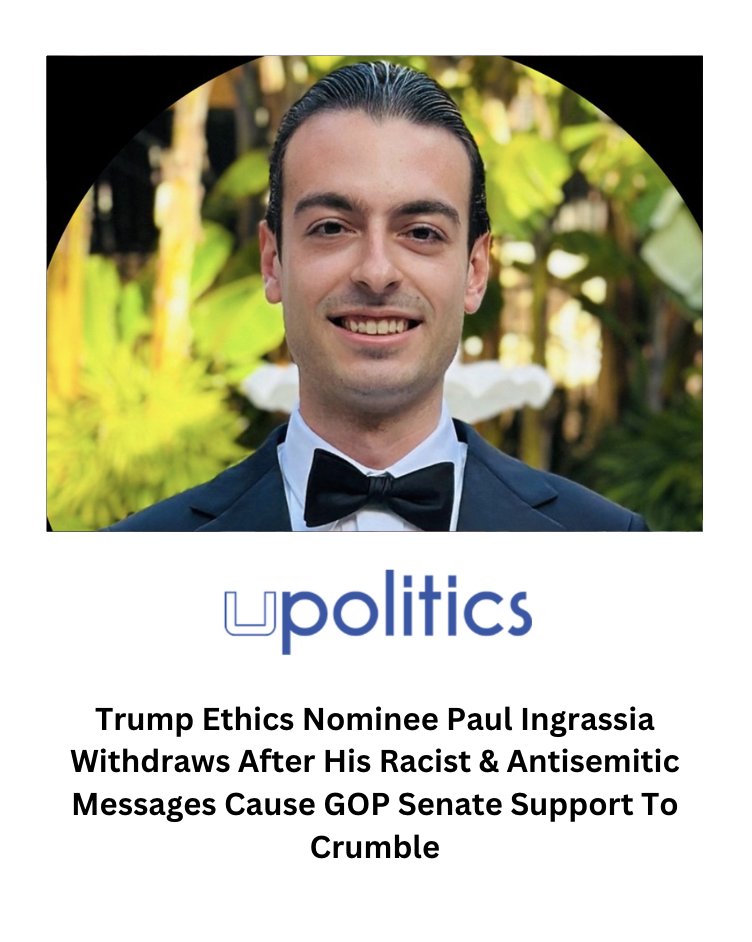 upoliticsnow's tweet image. Trump Ethics Nominee Paul Ingrassia Withdraws After His Racist &amp;amp; Antisemitic Messages Cause GOP Senate Support To Crumble

Follow @upolitics for the best viral videos, celebrity interviews &amp;amp; news

#Trump #PaulIngrassia #GOPSenate 

Read More: upolitics.com/elections/trum…