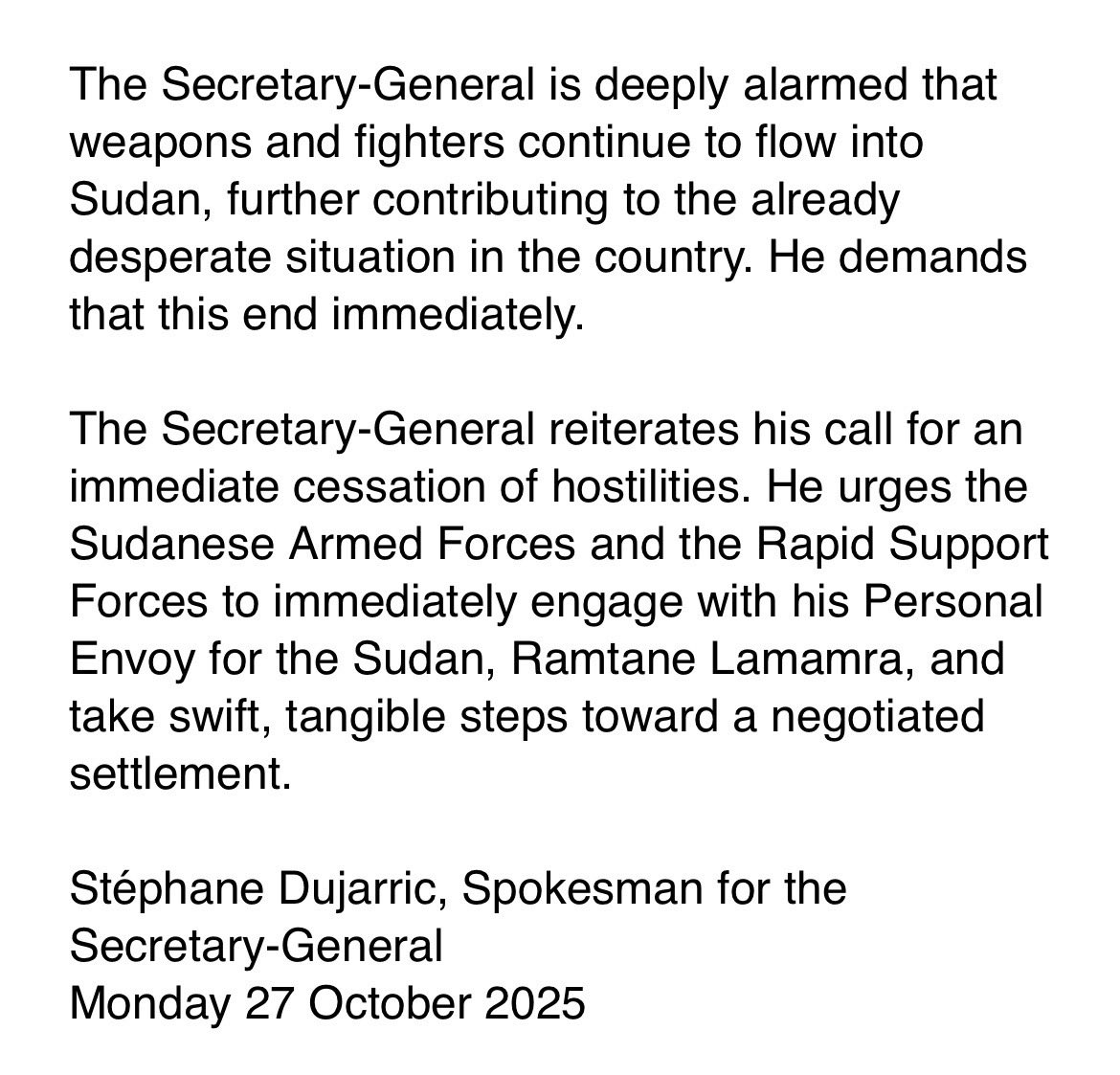 sherwiebp's tweet photo. UNSG statement on Sudan

#sabcnews https://t.co/PJbbjQKbNb
