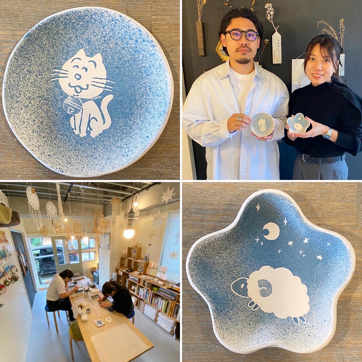 q11g4uDVTQwrb5a's tweet image. そろりとではお初の磯野家のアイドル「タマちゃん」お顔の筆書きもバッチリ可愛いです。月夜に眠れないひつじ🐏もよき仕上がり、世界で１枚の豆皿、食卓で使っていただけていますか？10/28(火)11時オープン、29(水)30(木)は定休日です。