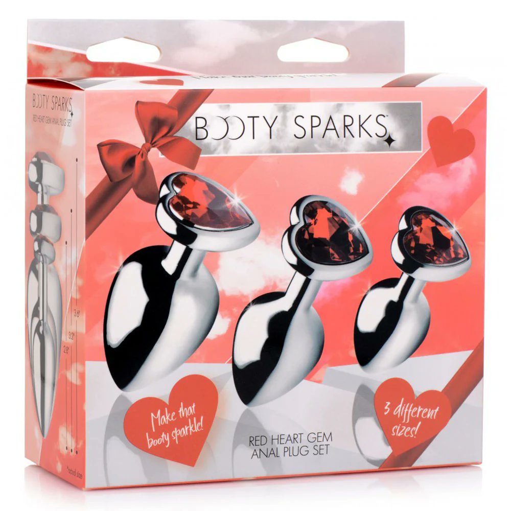 ButtPlugShop's tweet photo. Sparkle your way to ecstasy! ❤️ Red Heart Jeweled Metal Butt Plug Collection by Booty Sparks — tapered for entry, gem for allure, set for training!