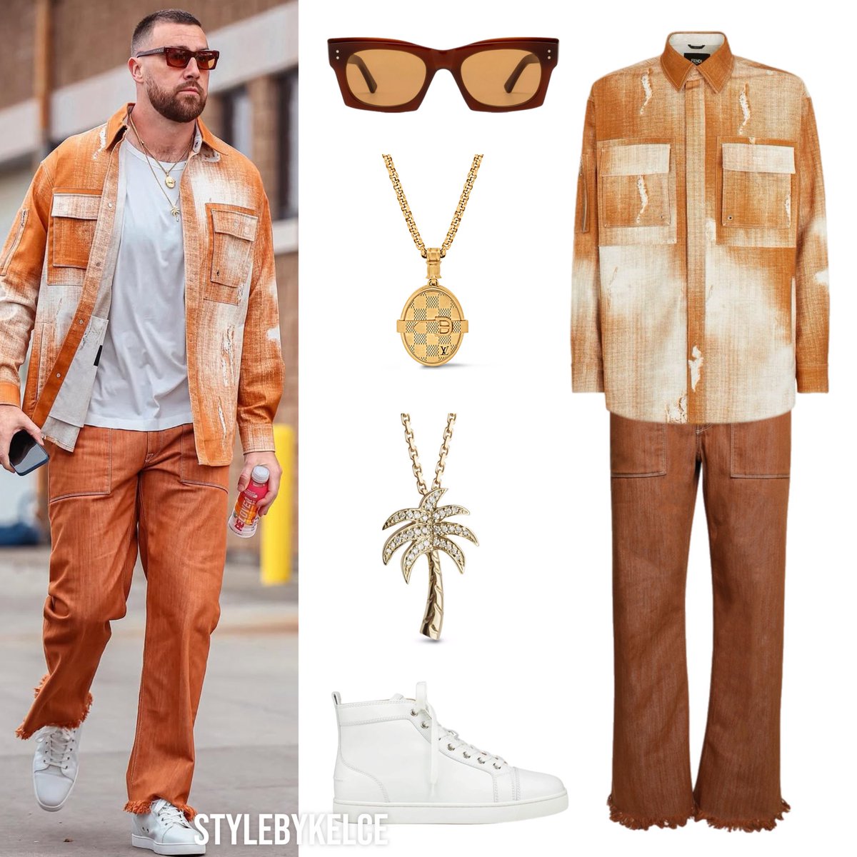Travis Kelce arrives at Arrowhead Stadium ⋆ October 27, 2025

#Fendi Denim Shirt (sold out)
#Fendi Denim Jeans (sold out)
#Louboutin Louis High-Top Sneakers ($995)
#LouisVuitton LV Dog Pendant
#PalmTreeCrew Diamond Pendant ($3,650/sold out)
#Marni Edku Sunglasses ($300)

_