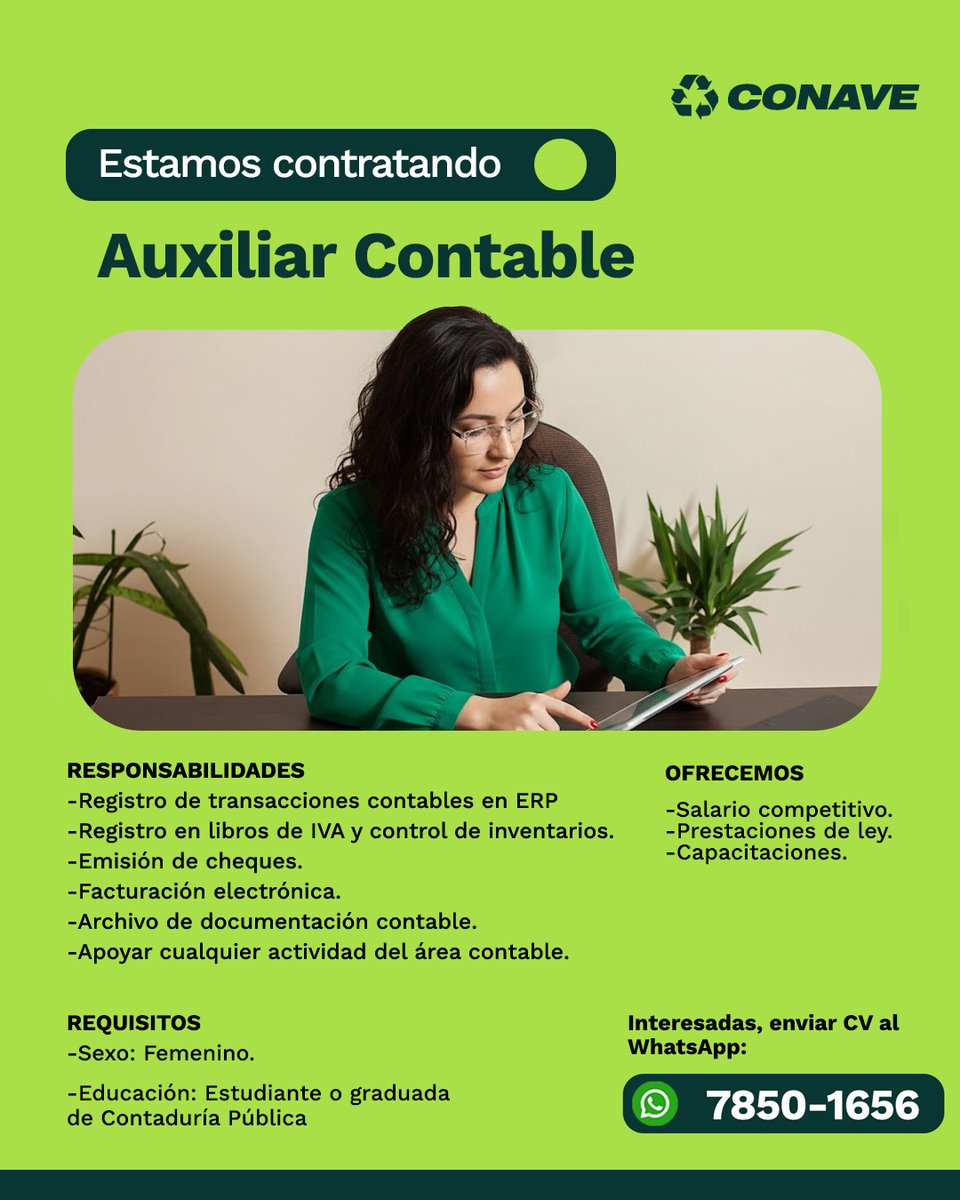 #BolsaDeTrabajo: Se busca auxiliar contable para empresa en la zona de MOLSA. 

RT si conocen a alguien o quieren compartir.