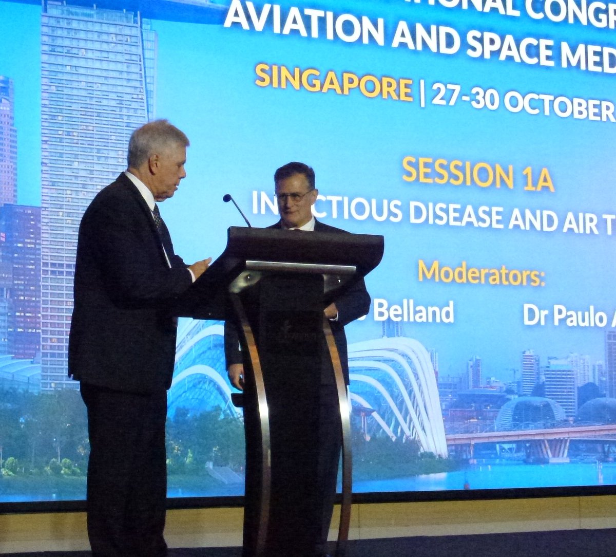 Kris_Belland's tweet photo. ICASM 2025 Singapore, Fantastic to have the first day Presentation behind (slept well last night)! Wonderful to Co-Mod with my good friend Dr Paulo Alves, MedAire and ASM Icon.  Thanks Dr. Basil Spyropoulos for taking the pix!  #AsMA #AOA #CAMA #ICAO #IAASM #AeroClenz # #ICASM https://t.co/Bo3dWy5dsF