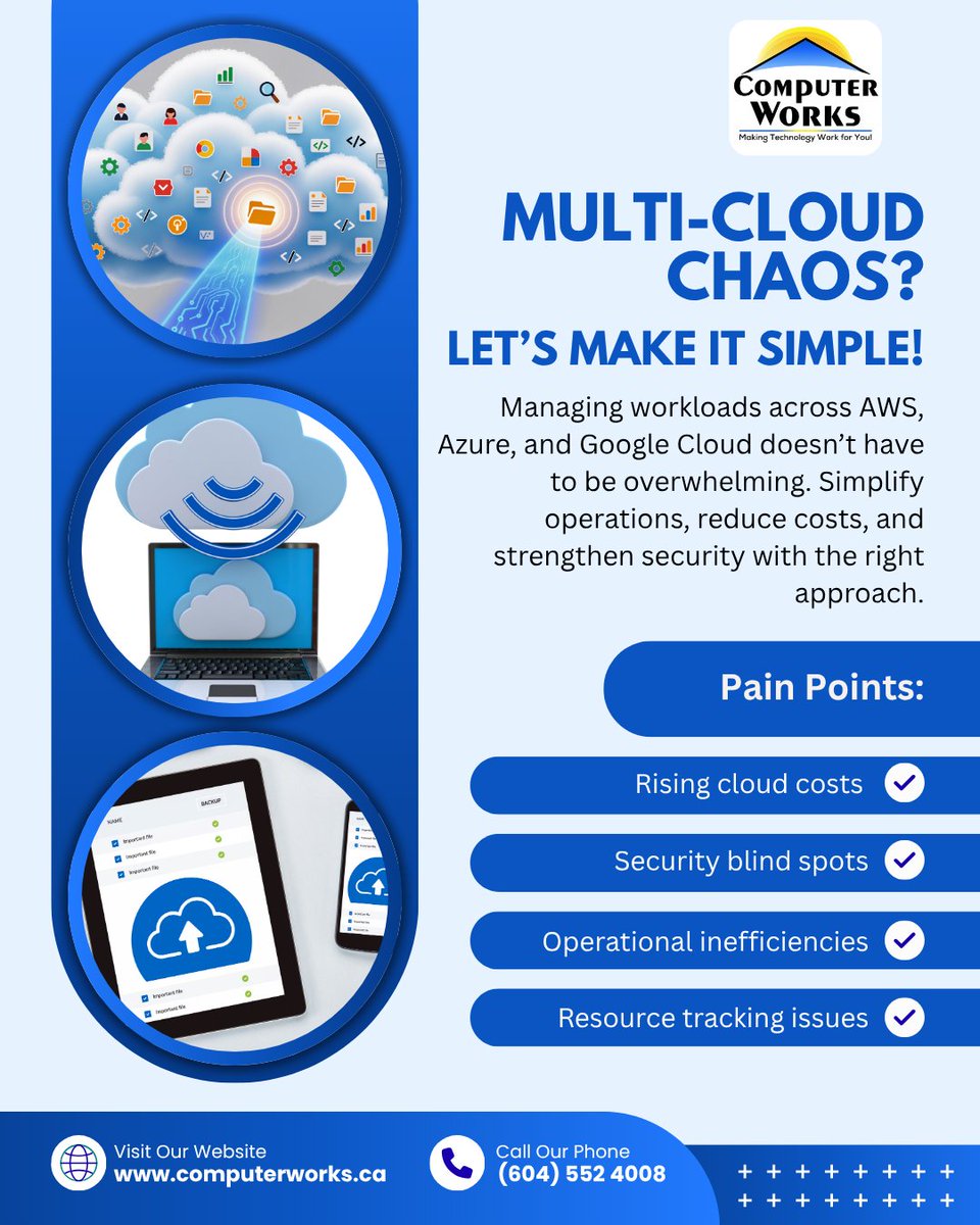 Computer_Works_'s tweet image. AWS, Azure, Google Cloud… juggling all three?
 We’ll help you make them work together, not against you. 💪
💡 Simplify. Secure. Save.
 Explore how → computerworks.ca
 #MultiCloudJuggling #AWS #Azure #GoogleCloud #CloudIntegration #SimplifySecureSave