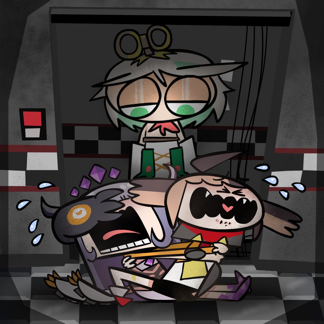 "Uh, the animatronic characters here do get a bit quirky at night......."

Cecilia comes to pick up the children and they won't stop crying.