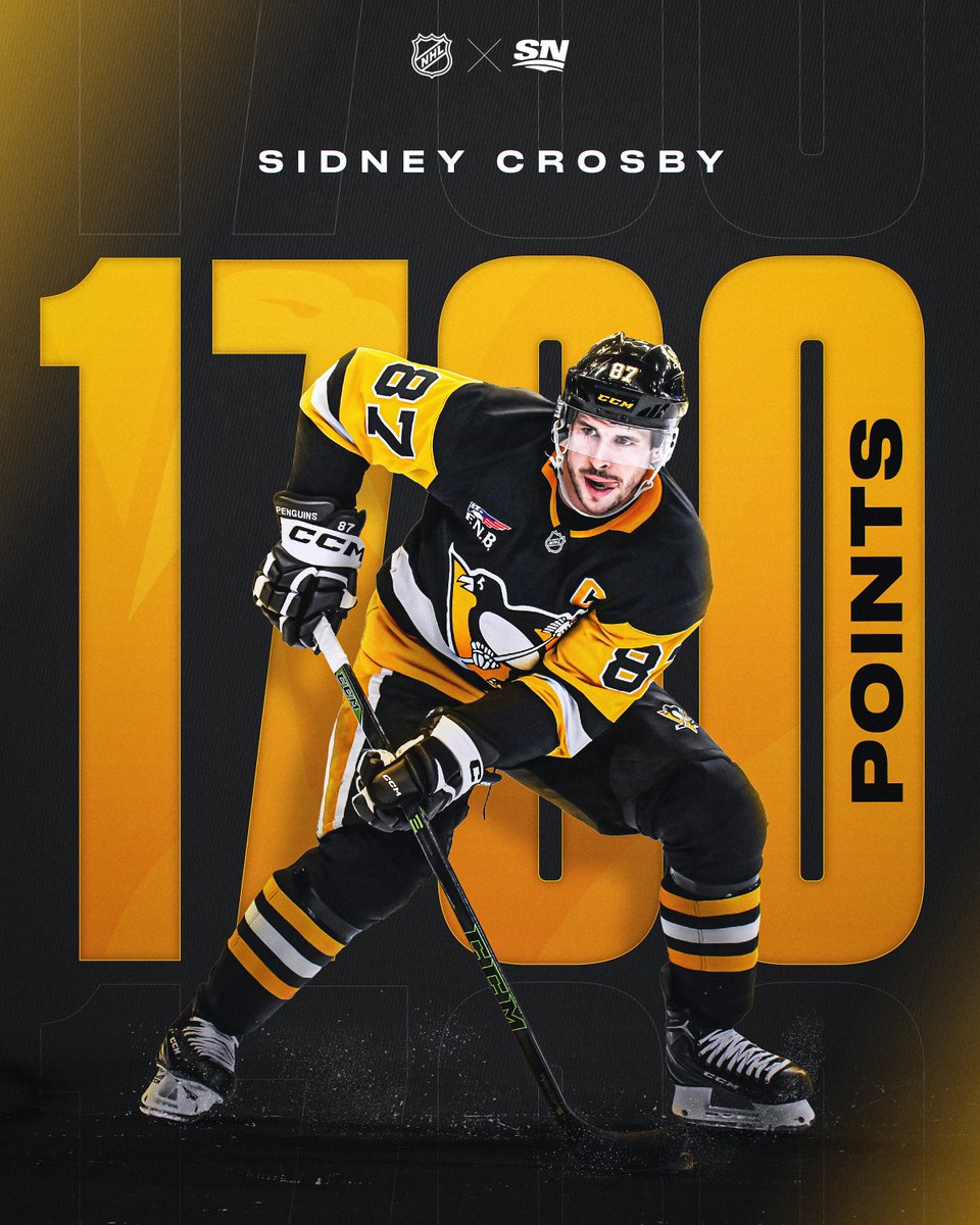 Sportsnet's tweet image. Another milestone for the Captain! 🐧

Sidney Crosby reaches 1,700 career points 👏