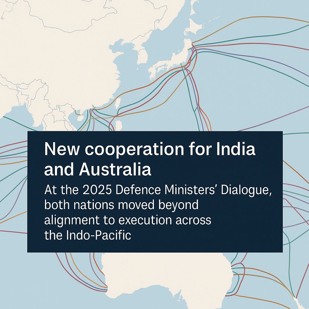 FineCutView's tweet photo. Five years after signing their Comprehensive Strategic Partnership, India and Australia just shifted gears.
The 2025 Defence Ministers Dialogue marked a move from alignment to execution.
From shared values to shared infrastructure. 🧵 https://t.co/Ie4IWPh8Uw