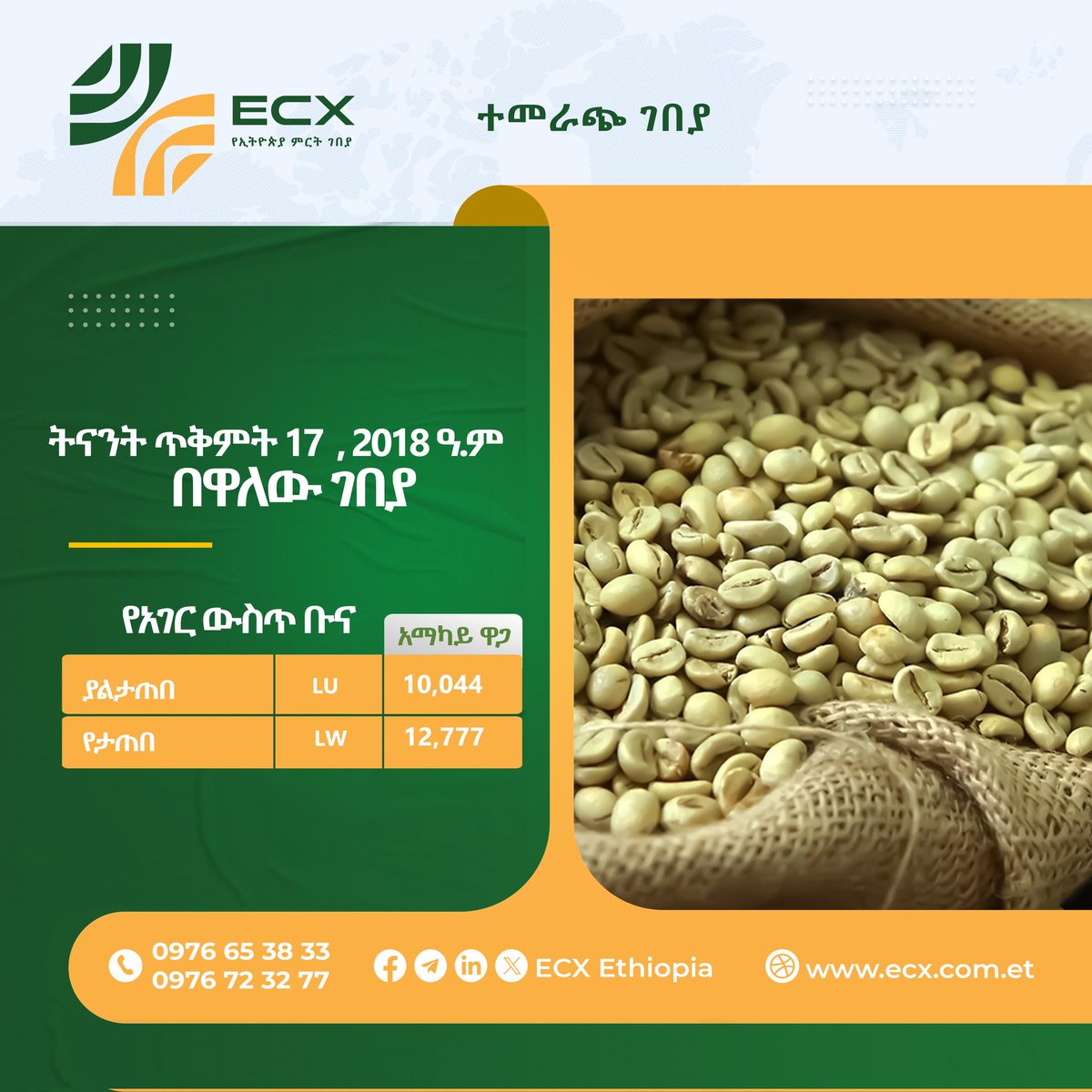 የግብርና ምርቶች የግብይት መረጃ
#Ethiopia #Commodity #Exchange (ECX)
#Commodity #Trade #Data
