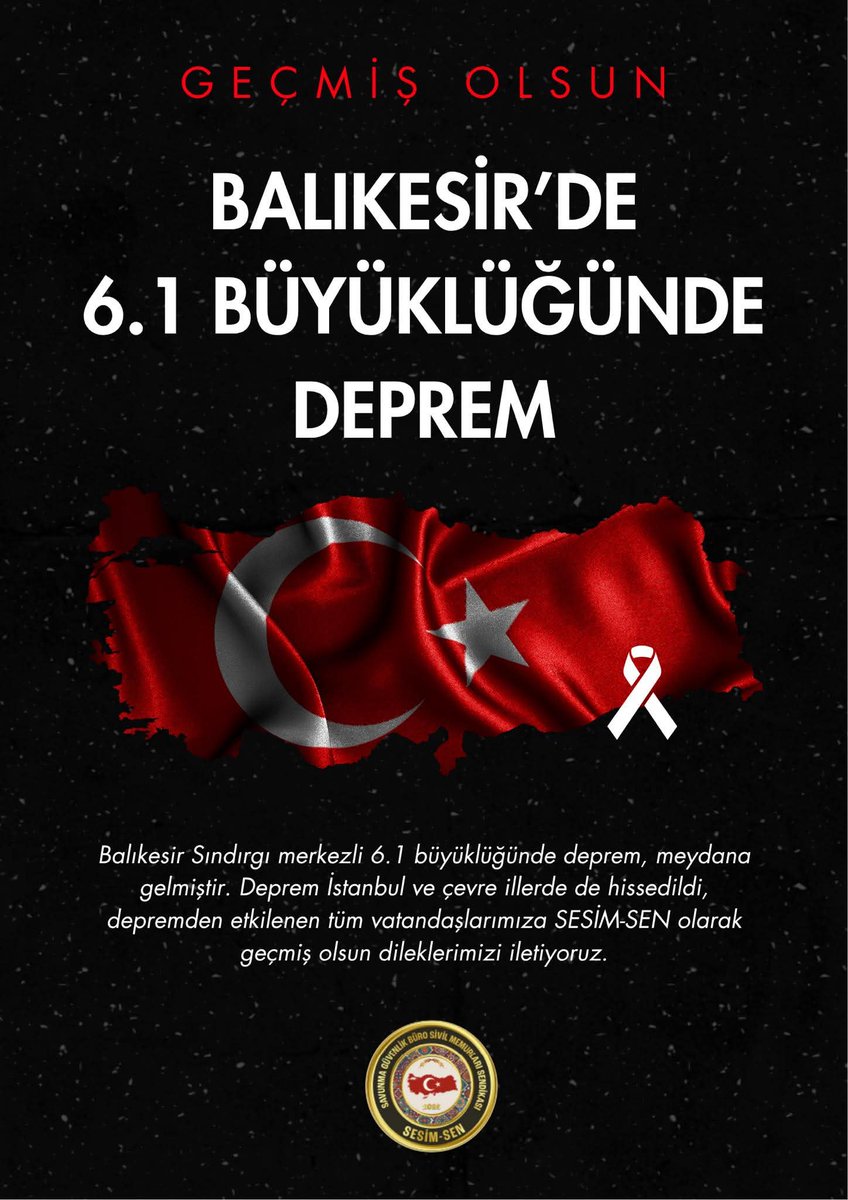 facebook.com/share/p/1BV3rA…
Balıkesir Sındırgı’da meydana gelen 6.1 büyüklüğündeki deprem bizleri derinden üzdü.

SESİM-SEN ailesi olarak, vatandaşlarımıza geçmiş olsun dileklerimizi iletiyor, can kaybı yaşanmamasını temenni ediyoruz.
Birlikteyiz, yanınızdayız.
#deprem