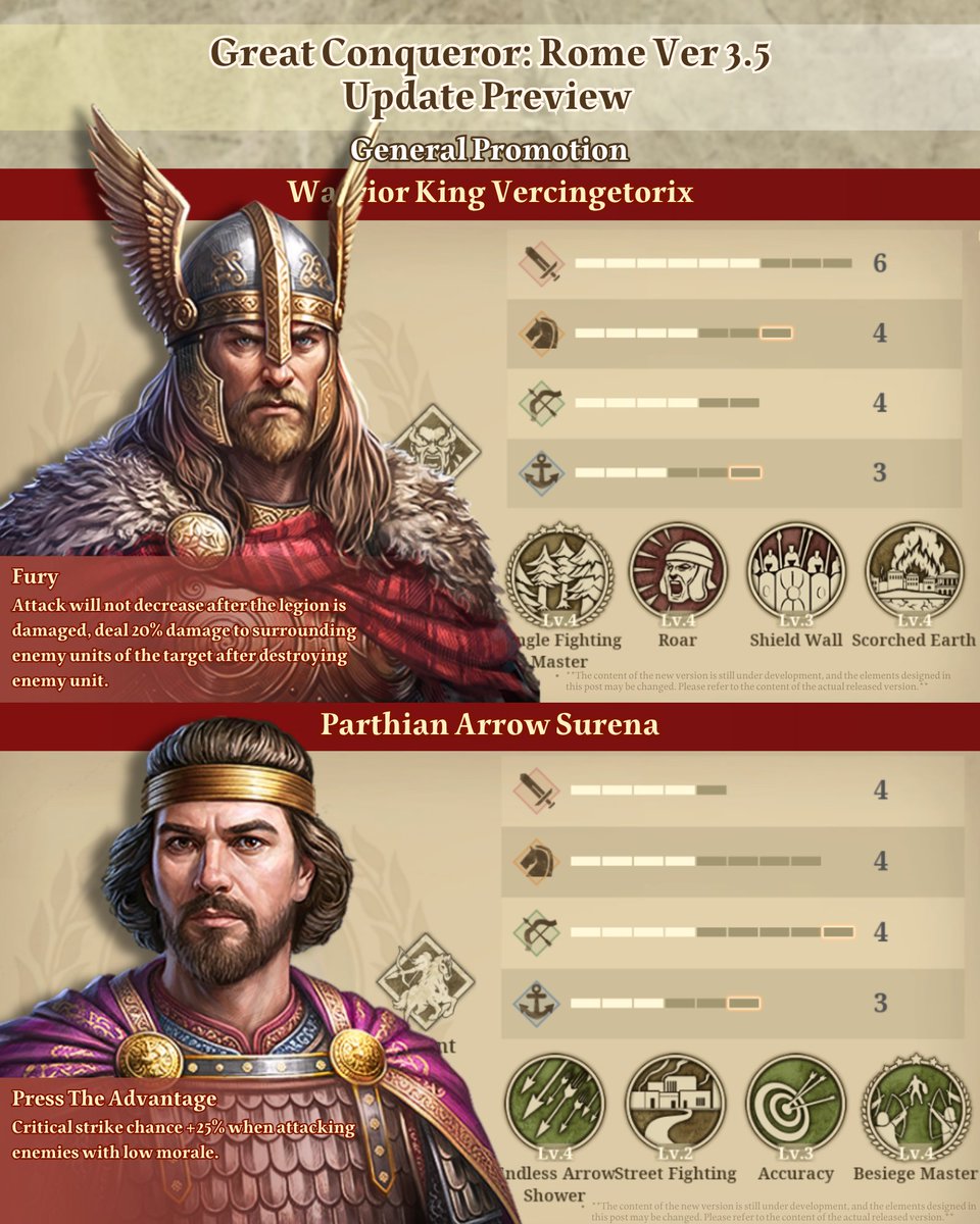 easytech_game's tweet image. Great Conqueror: Rome version 3.5 update preview

【New Levels】
Added Rise of Monarchs chapters: Huo, Vercingetorix, Surena

【New Promotions】
Huo
Vercingetorix
Surena
Cleopatra
Hasdrubal

【New Items】
Added Golden Horn, Ankh Charm, Andvaranaut, Bow of Setting Sun in Monarch&apos;s…