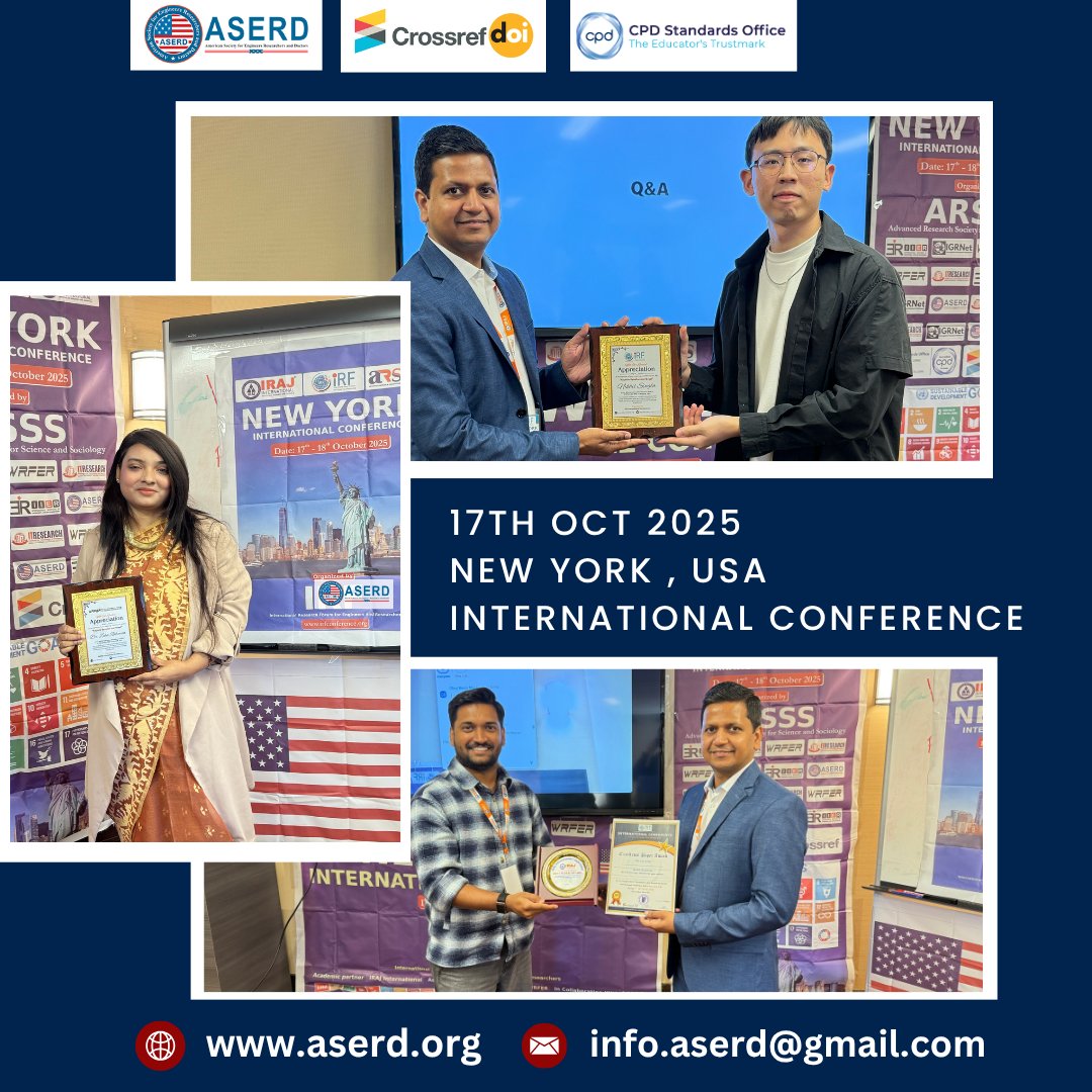 InfoAserd's tweet image. 🎉 We’re thrilled to announce the successful completion of our conference in New York on 17th October! 🇺🇸✨
🔗Upcoming Conferences
aserd.org/all_conference…
Contact us for more conference,
📧: info.aserd@gmail.com
#aserd #ConferenceSuccess #NewYorkConference