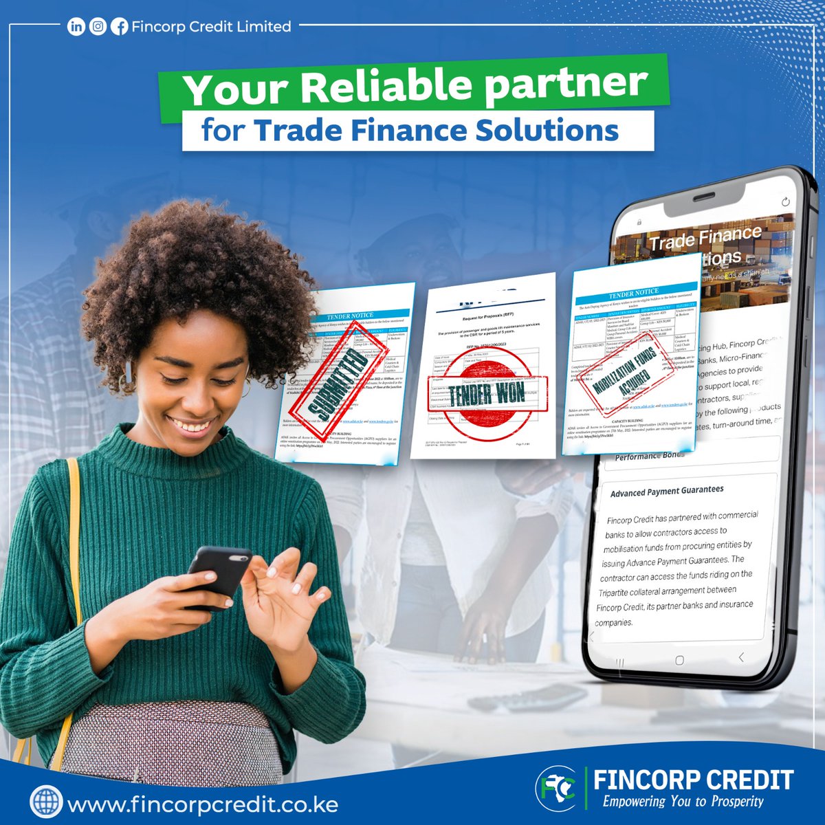 FinCorpCredit's tweet image. Your trade finance journey, simplified. At FinCorp Credit, we provide the solutions that turn &quot;Tender Submitted&quot; into &quot;Tender Won&quot; and &quot;Mobilization Funds Acquired.&quot;

For more info call 0706355355

#TradeFinanceSolutions #WorkingCapital #BusinessGrowth #Financing