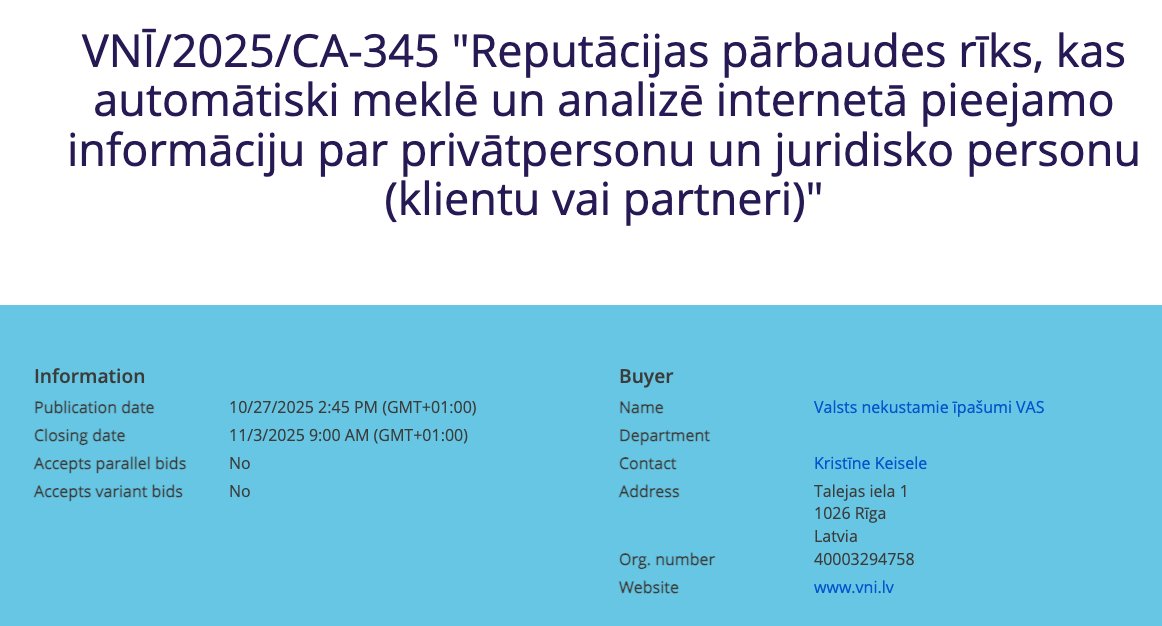 Interesants iepirkums no VAS Valsts Nekustamie Īpašumi... 🤔
Būtu interesant noskaidrot kādēļ viņiem šāds risinājums ir nepieciešams un kādiem mērķiem tas tiks izmantots?