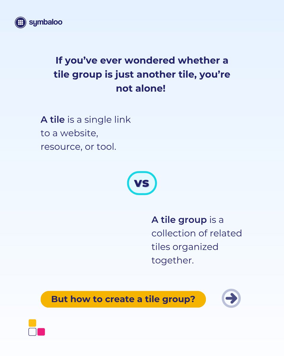 Symbaloo's tweet image. 🔎 Question of the Month:What’s the difference between a tile and 
a tile group? 👀

Don&apos;t have an account yet? Comment SYMBALOO to grab the link to sign up for free ✨ 

#educators #teaching #tools #bookmarker #productivity #classroom #teachers #edtech #digital