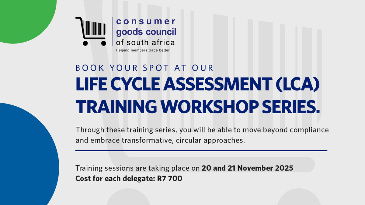 CGCSA1's tweet image. 📅 If you missed last week’s Life Cycle Assessment (LCA) Training Workshop, join us on 20 and 21 November 2025 for the last session of the year.

📩 Seats are limited, book early to secure your place by emailing millicents@cgcsa.co.za 

#CGCSA #Sustainability #LCA