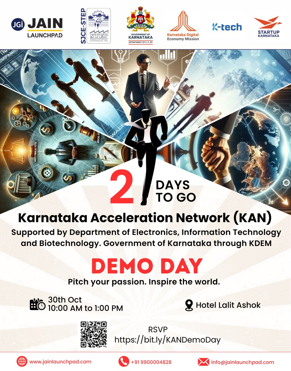 JainLaunchpad's tweet image. 2 Days To Go!
Join us for the Karnataka Acceleration Network – Cohort 1 Demo Day happening in Bangalore.

🗓️ Date: 30th October
🕙 Time: 10:00 AM to 1:00 PM
📍 Venue: Hotel Lalit Ashok, Bengaluru
RSVP: bit.ly/KANDemoDay

#jainlaunchpad #itbtkarnataka #kdem #sjcestep