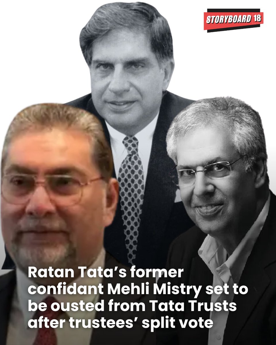 Storyboard18_'s tweet image. In a fresh twist within the Tata Trusts, Mehli Mistry — once counted among Ratan Tata’s most trusted confidants — faces removal from his trustee position after key members declined to renew his term.

Read More: storyboard18.com/how-it-works/r…

#Tatas #TataTrust