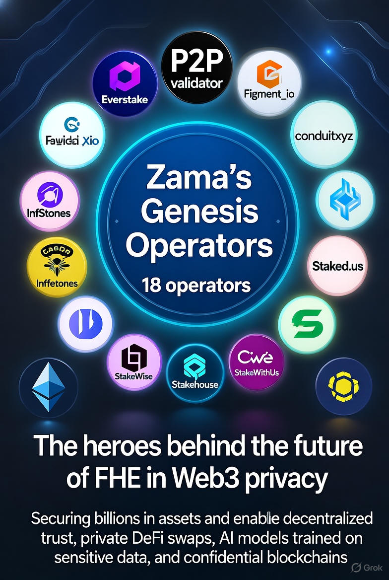 SakibCh41995985's tweet photo. Zama's Genesis Operators:The Heroes Behind The Future of FHE in Web3 Privacy

I’m very passionate about AI and DeFi privacy which is why I have been excited about what @zama_fhe just unveiled: the 4th Genesis Operator @P2P validator. They have been around since 2018 and provide Web3 security validating for Ethereum and Cosmos and many others and currently protecting Zama’s private FHE key using Multi Party Computation (MPC).To me, this is not just an announcement and I’m sure many in the node operator community see it as a clear example of decentralized trust in action. 

I’ll quickly explain: Zama Protocol starts with 18 operators (13 KMS nodes for key generation/threshold decryption + 5 FHE Coprocessors for encrypted compute). Early picks like @Figment_io, securing over $17B in assets, @conduitxyz which is powering appchains and on chain games, and @InfStones which protects over $5B, are doxxed pros with skin in the game - equity ties and revenue shares, which I also think is a cool way to ensure they are fully committed. Zama is securing many $B assets through the players  and operators in the ecosystem and Zama Protocol.

Why this is important to privacy devs:Those operators in the fhEVM context are the DPoS layer in the system.There is no single place of failure, the system is composable, and censorship resistant.Think private DeFi swaps where bids are only revealed after a final decision is https://t.co/InVr27p8SJ also includes AI models that are trained without decryption on sensitive and private health data.Stash MPC is also used to avoid single points of failure with the FHE key split across nodes. Audit is by Trail of Bits.

From Zama’s litepaper:Operators receive $ZAMA rewards. They also stake 0.5% of the circulating supply to join later. This addition of the economic layer plus reputation gating equals bulletproof security. As the testnet v0.10 has reached 1000+ TPS with GPU boosts, these operators are making confidential blockchains scalable.  

I nailed it: FHE > ZK for runtime privacy. Who’s building with fhEVM? Drop your use cases below. 

 let’s secure the future together!

#ZamaCreatorProgram