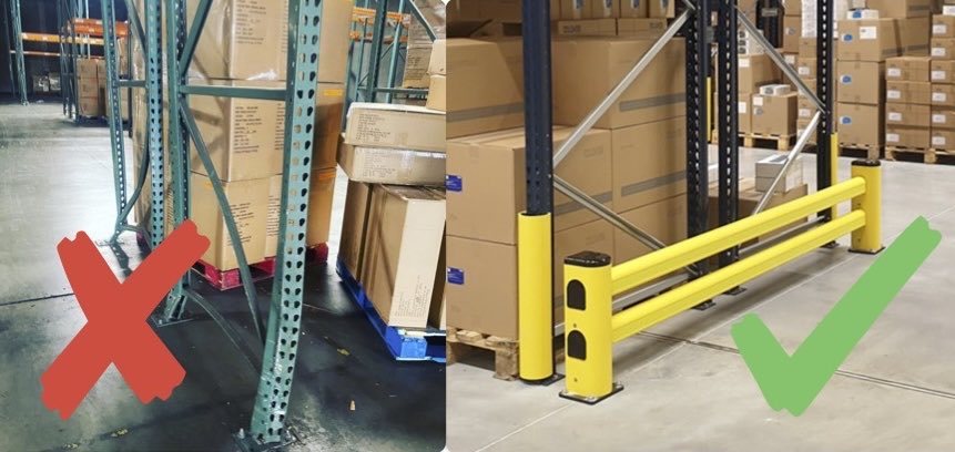 Rack End Protection Barriers with Reflex Technology. Cost effective damage protection for the vulnerable end frames on pallet racking systems. 1100mm L REP Barriers in stock now for immediate delivery. MPM the safety barriers with Bouncebackability